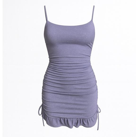 Purple Glitter y2k Babydoll HoCo Dress Size 4 Small Ruching Ruffles Coquette - Picture 1 of 10